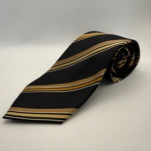 Sean John Mens Silk Necktie Black Gold Tan Striped Repp Business Formal